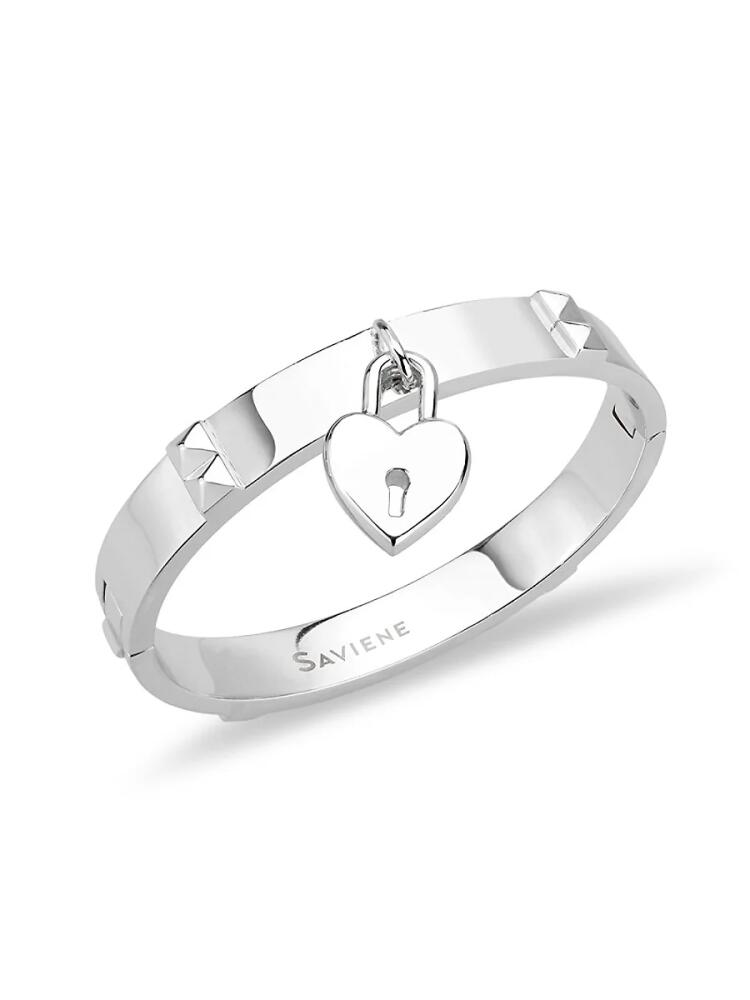 SAVIENE Women's Rhodium Plated Padlock Bangle Bracelet Cover