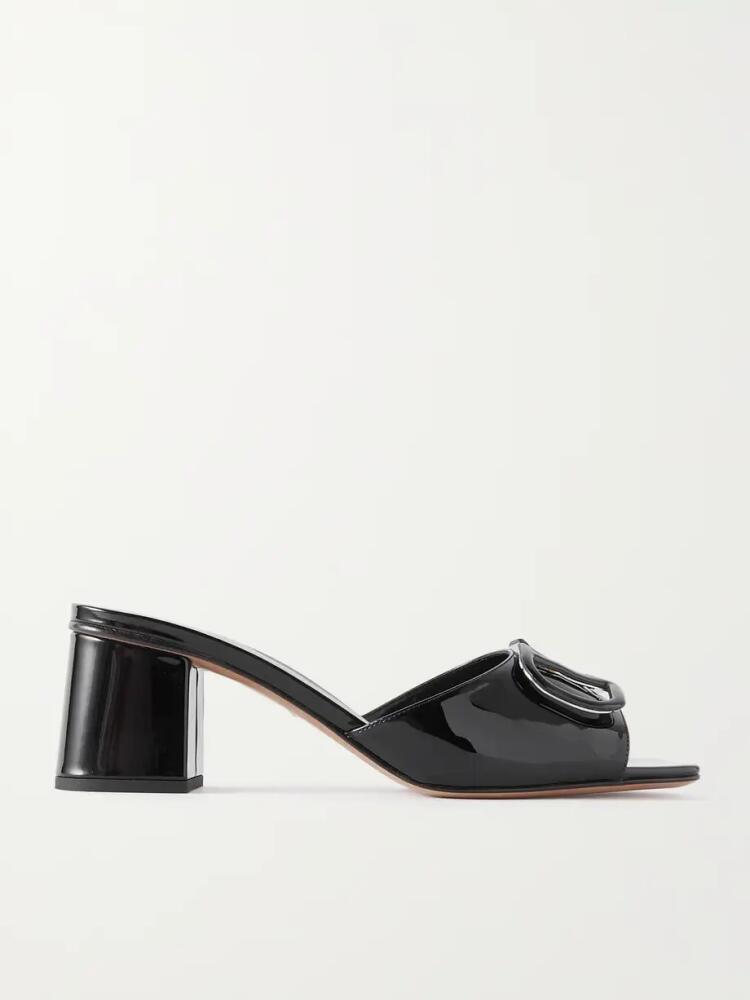 Valentino Garavani - Vlogo Embellished Patent-leather Mules - Black Cover