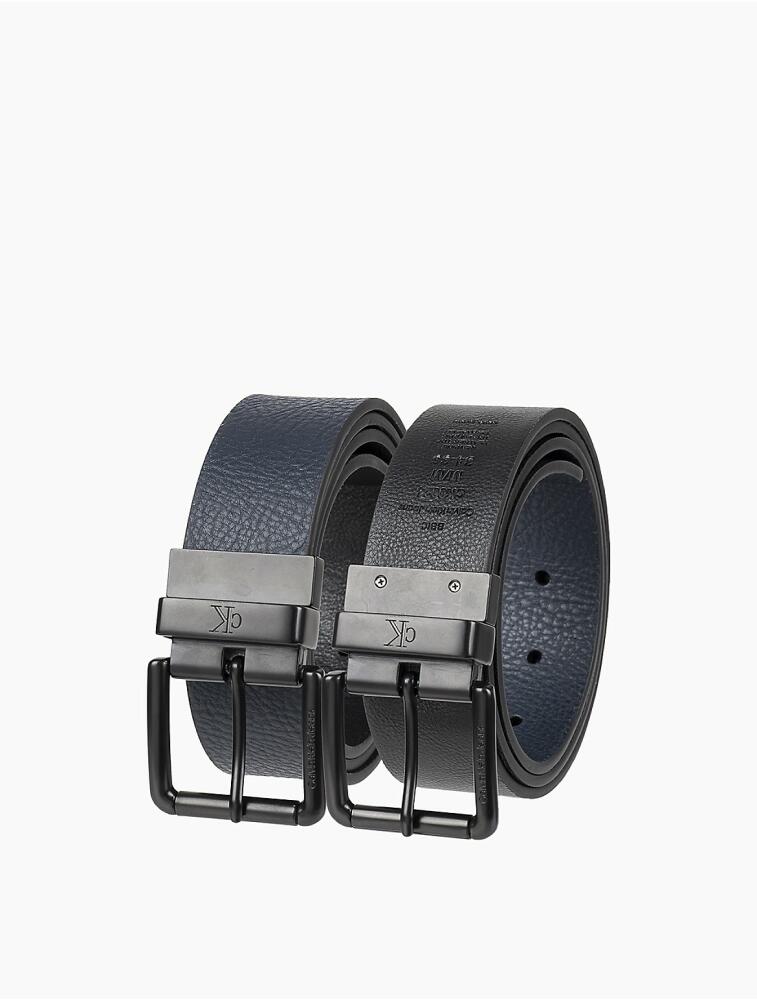 Calvin Klein Men's Pebbled Leather Reversible Jean Belt - Blue Cover