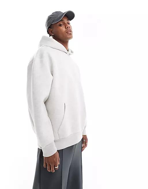 ASOS DESIGN heavyweight oversized scuba hoodie in gray heather-White Cover