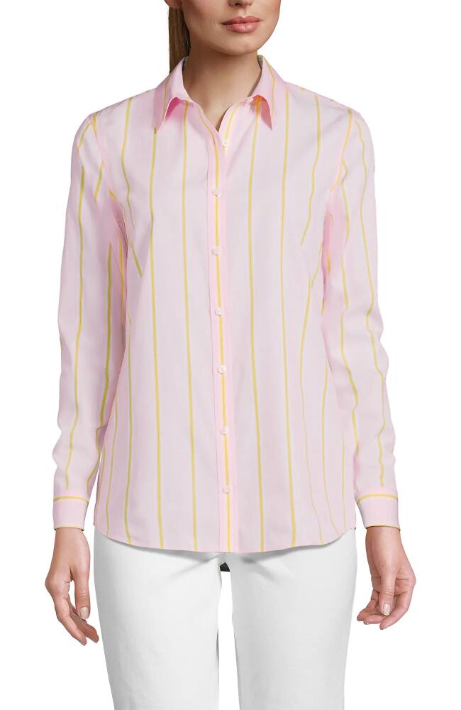 Lands' End No Iron Supima Cotton Long Sleeve Shirt in Simply Pink Accent Stripe Cover