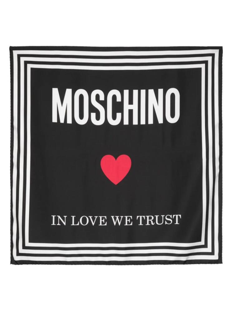 Moschino In Love We Trust logo-print silk scarf - Black Cover