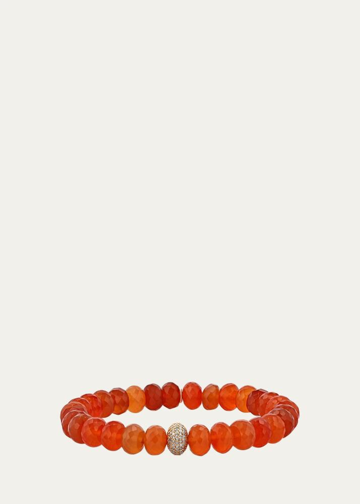 Sheryl Lowe 14K Carnelian 8mm Bead Bracelet with Pave Diamond Donut Cover