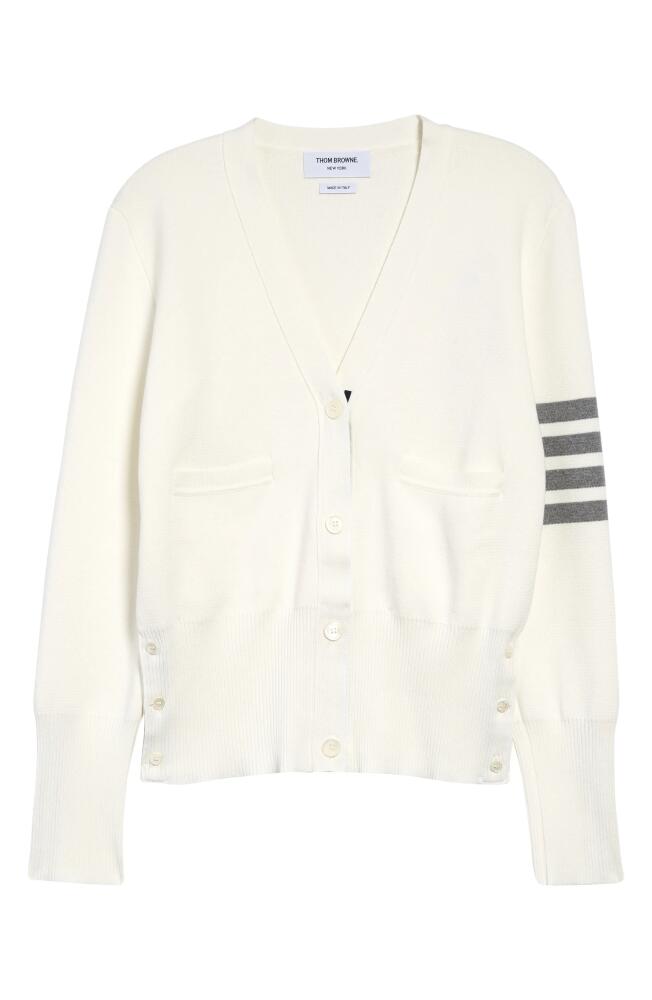 Thom Browne Milano Stitch V-Neck 4-Bar Cardigan in White Cover