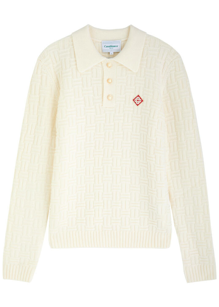 Casablanca Textured Wool-blend Polo Jumper - White Cover