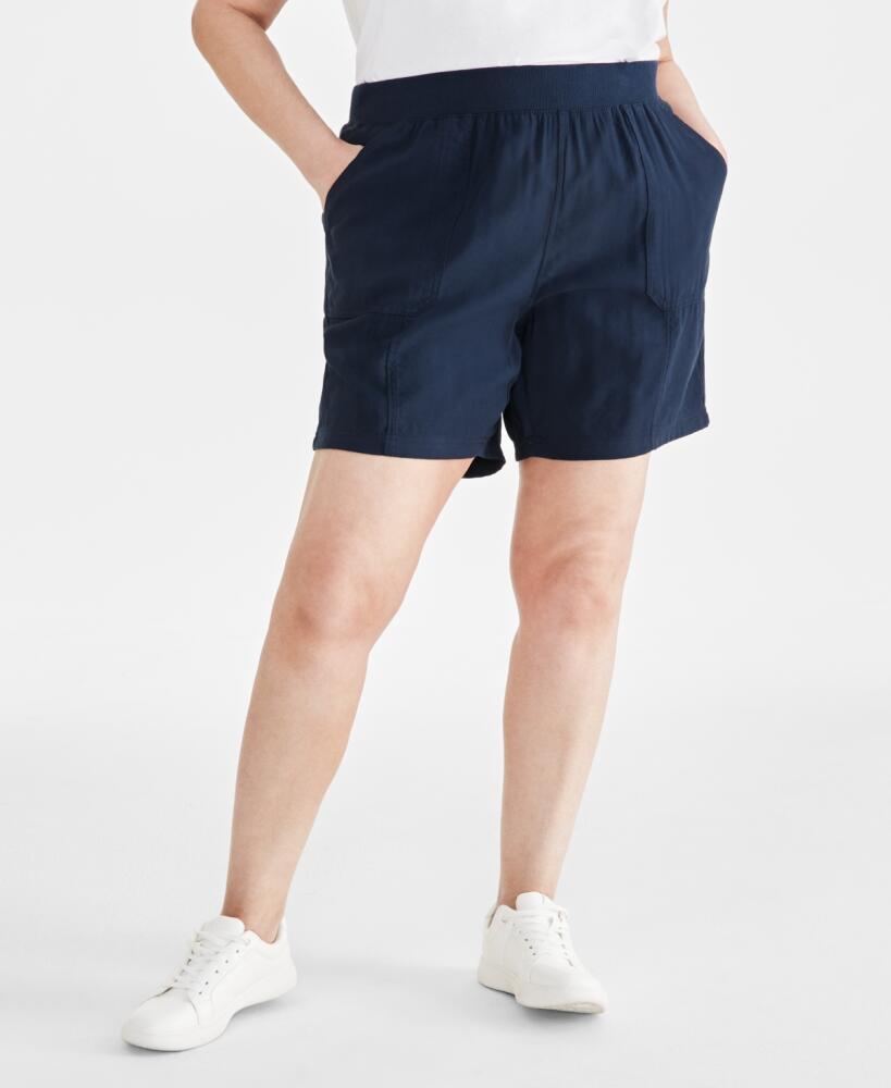 Style & Co Plus Size Mid Rise Pull-On Shorts, Created for Macy's - Industrial Blue Cover