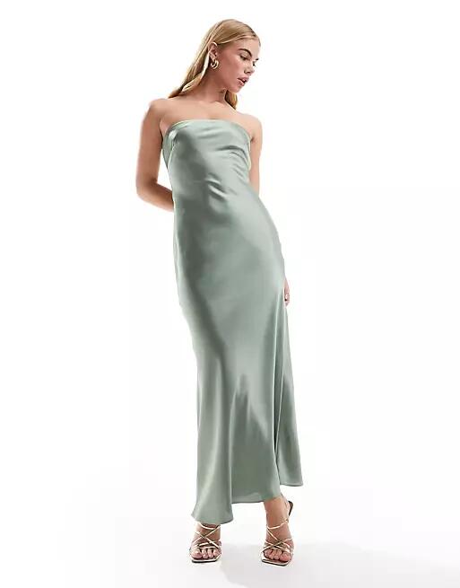 4th & Reckless satin bandeau maxi dress in sage-Green Cover