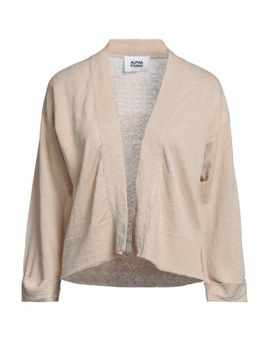 Alpha Studio Woman Cardigan Beige Linen, Cotton Cover