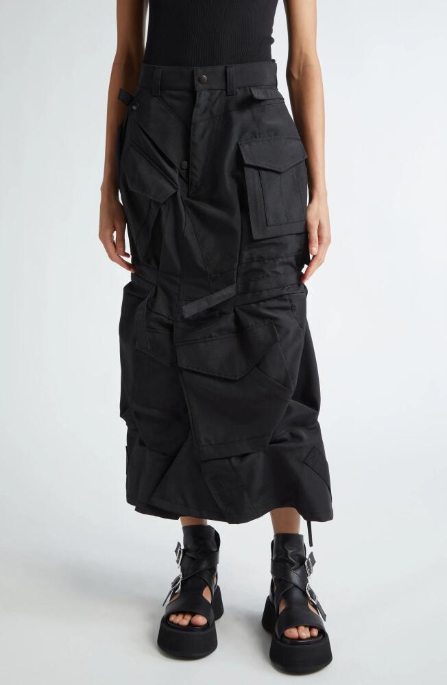 Junya Watanabe Matte Satin Cargo Midi Skirt in Black Cover