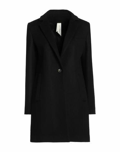 Annie P. Woman Coat Black Virgin Wool, Polyamide, Cashmere Cover