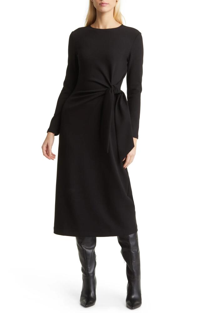 Nordstrom Tie Waist Long Sleeve Knit Midi Dress in Black Cover