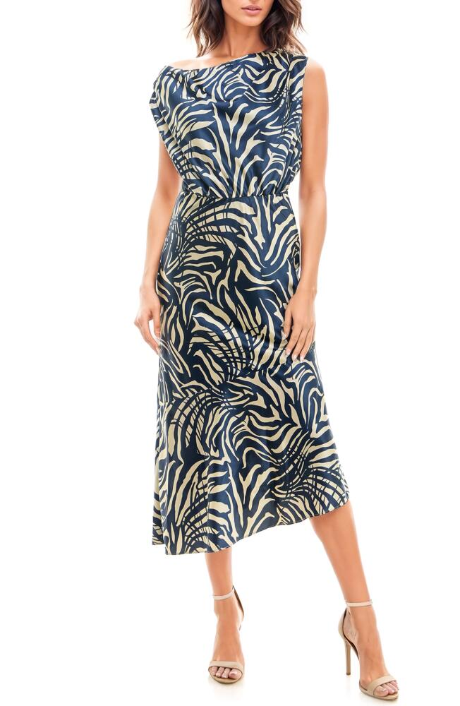 Socialite Animal Stripe Asymmetric Hem Dress in Navy Cream Print Cover