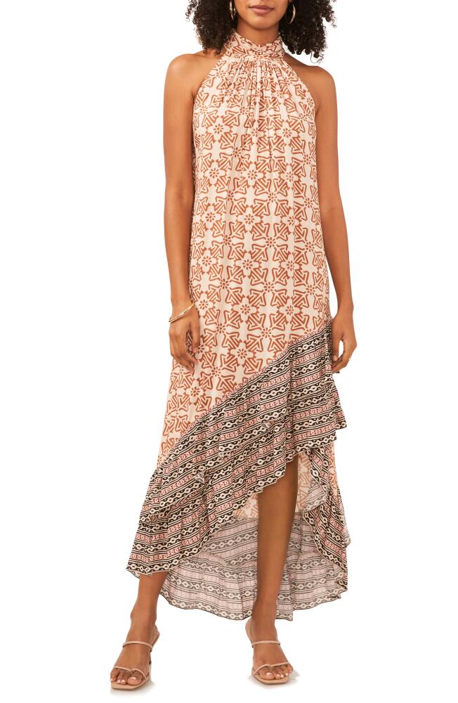 Vince Camuto Mixed Print High-Low Halter Dress in Rainy Day Cover