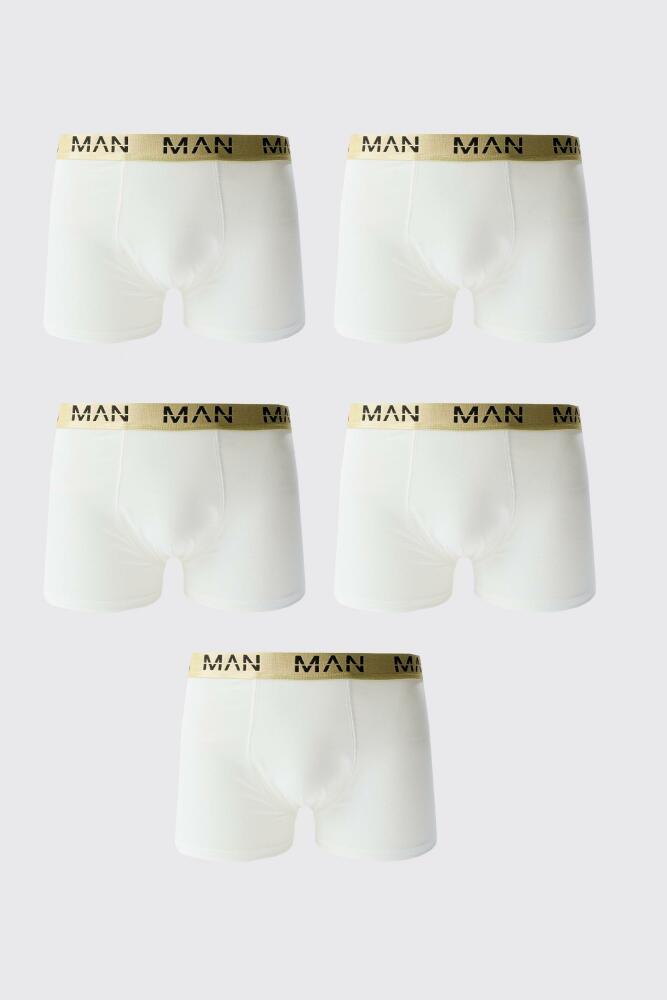 boohoo Mens 5 Pack Man Dash Gold Waistband Boxers - White Cover