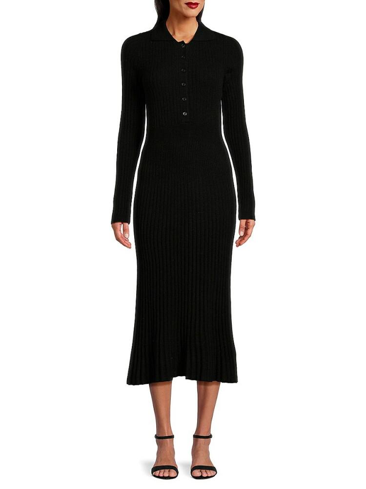 Design 365 Women's Ribbed Cashmere Maxi Shirt Dress - Black Cover