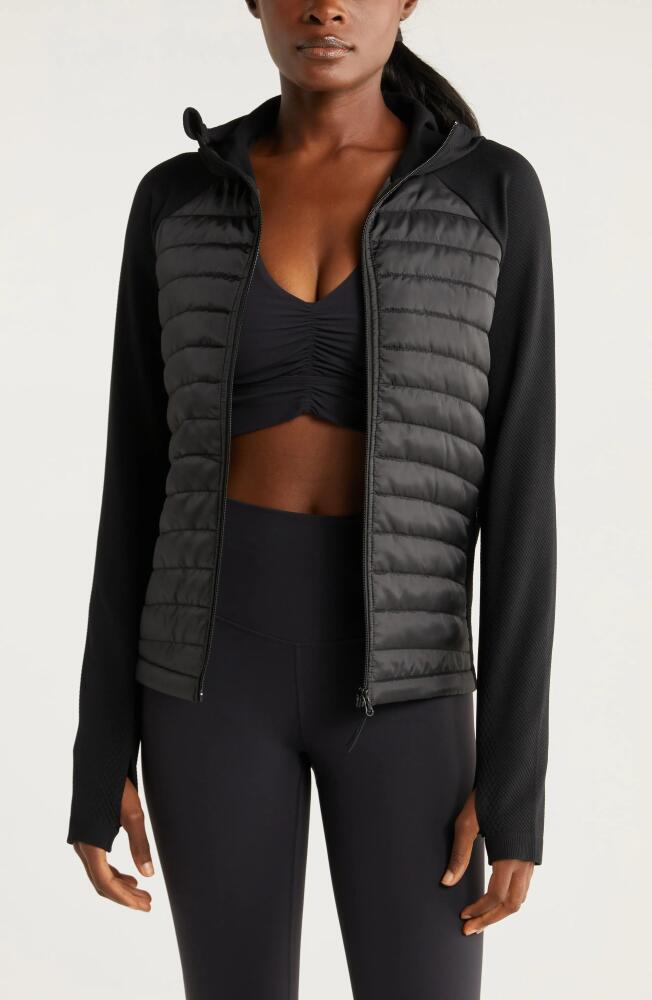 Zella Seamless Mixed Media Puffer Jacket in Black Cover