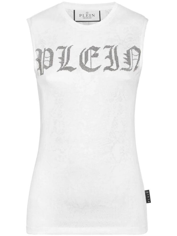 Philipp Plein crystal-embellished logo-print tank top - White Cover