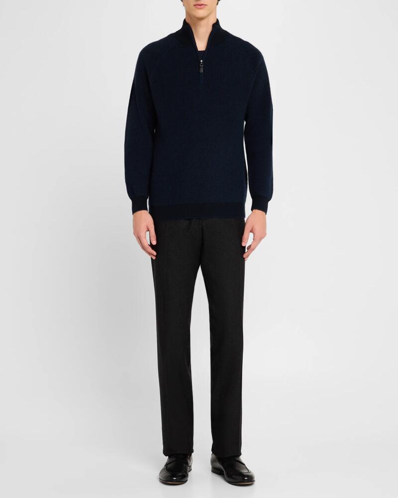 Neiman Marcus Men's Ribbed Quarter Zip Cashmere Sweater Cover