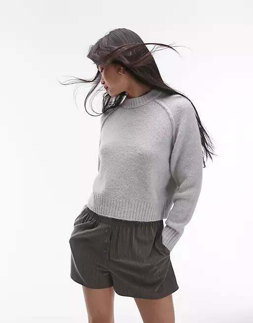 Topshop knit crew with raglan and exposed seam sweater in light gray Cover