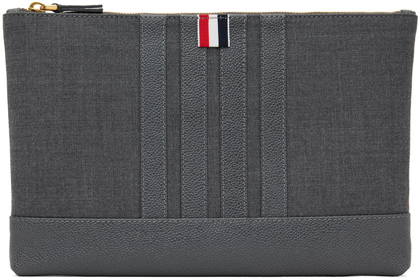 Thom Browne Gray Large Wool 4-Bar Pouch Cover