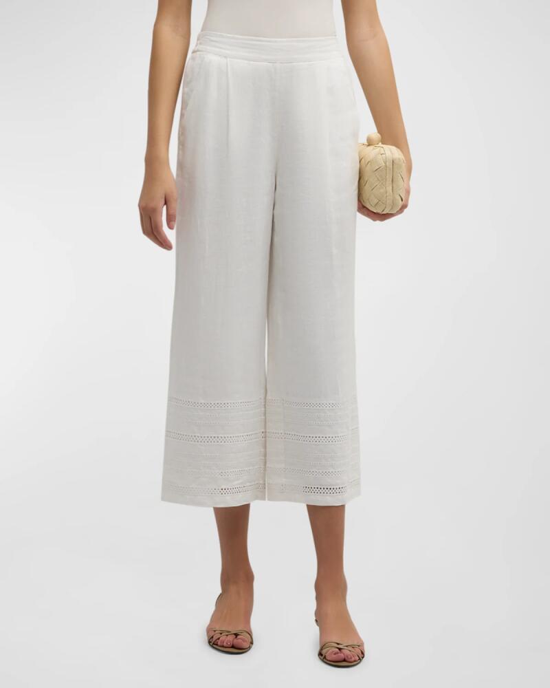 Elie Tahari The Adelle Cropped Lace-Inset Linen Pants Cover