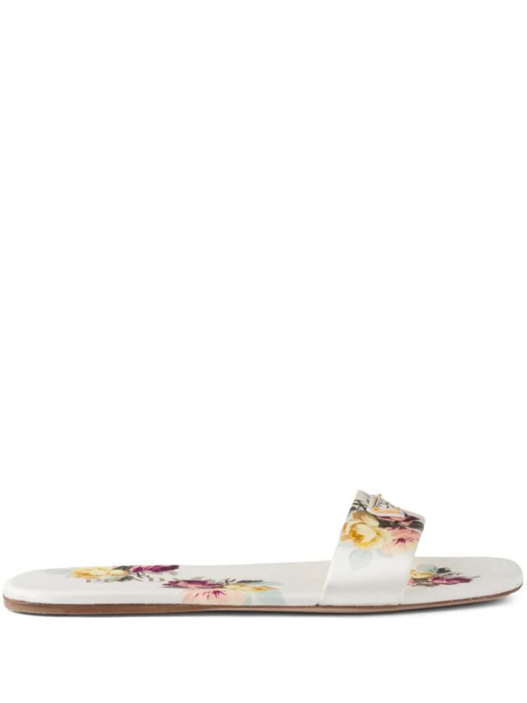 Prada floral-print satin slides - Neutrals Cover