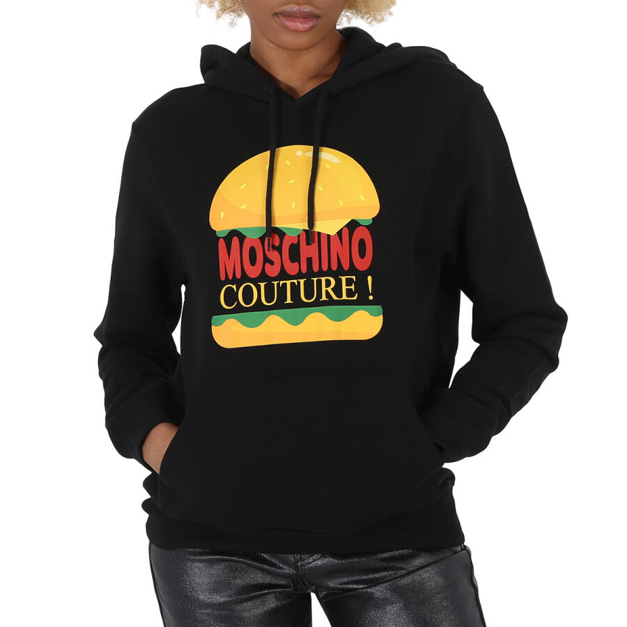 Moschino Black Cotton Burger Logo Print Hoodie Cover