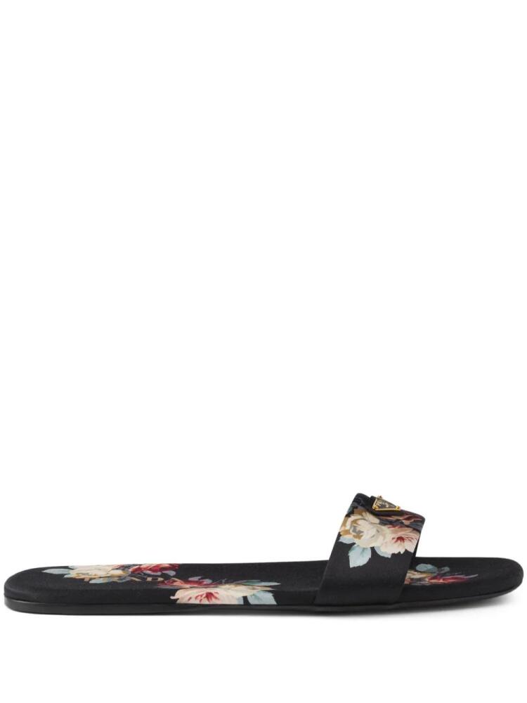 Prada floral-print satin slides - Black Cover