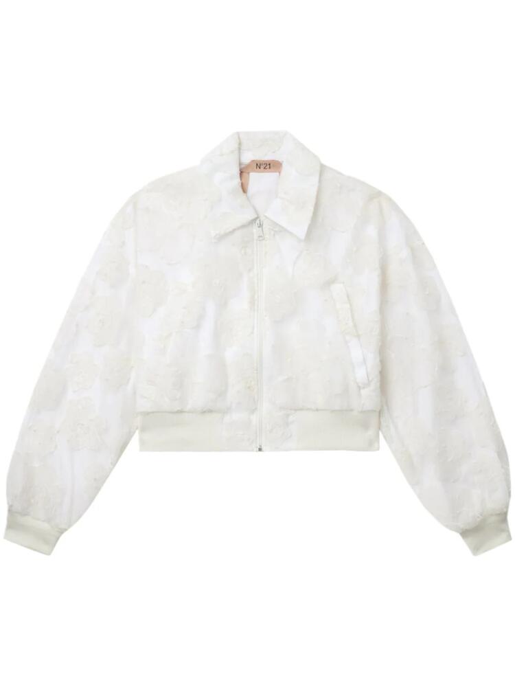 Nº21 floral appliqué bomber jacket - White Cover