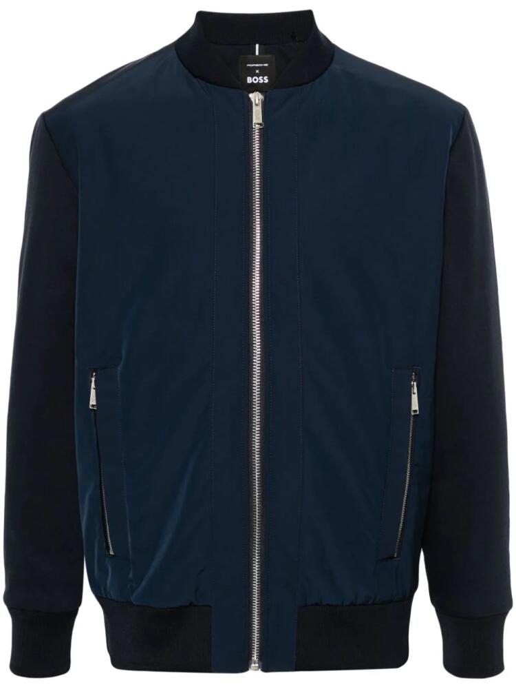 BOSS x Porsche contrasting-fabrics bomber jacket - Blue Cover