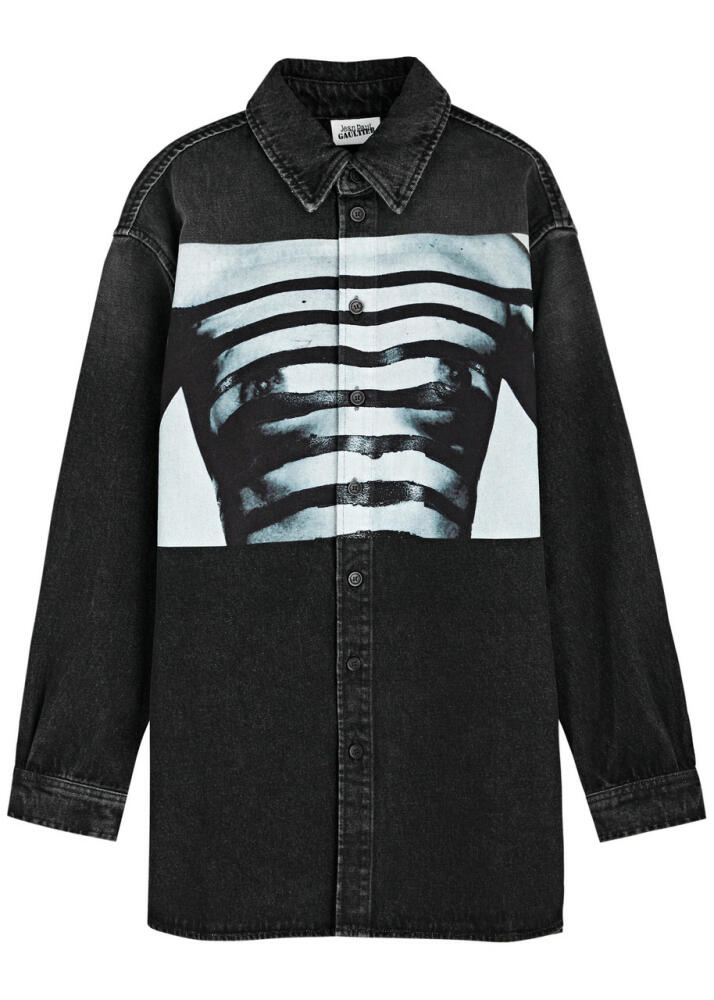 Jean Paul Gaultier Body Mariniére Printed Denim Shirt - Black Cover