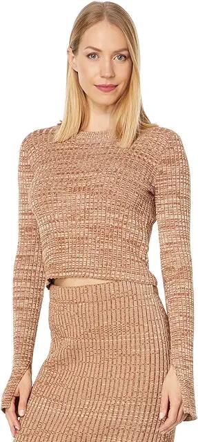 MONROW Cosmo Rib Sweater Long Sleeve Top (Golden Brown) Women's Clothing Cover