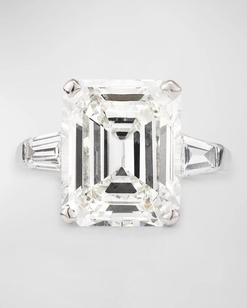 NM Estate Estate Platinum Emerald Cut and Tapered Baguette Diamond Ring, Size 6 Cover