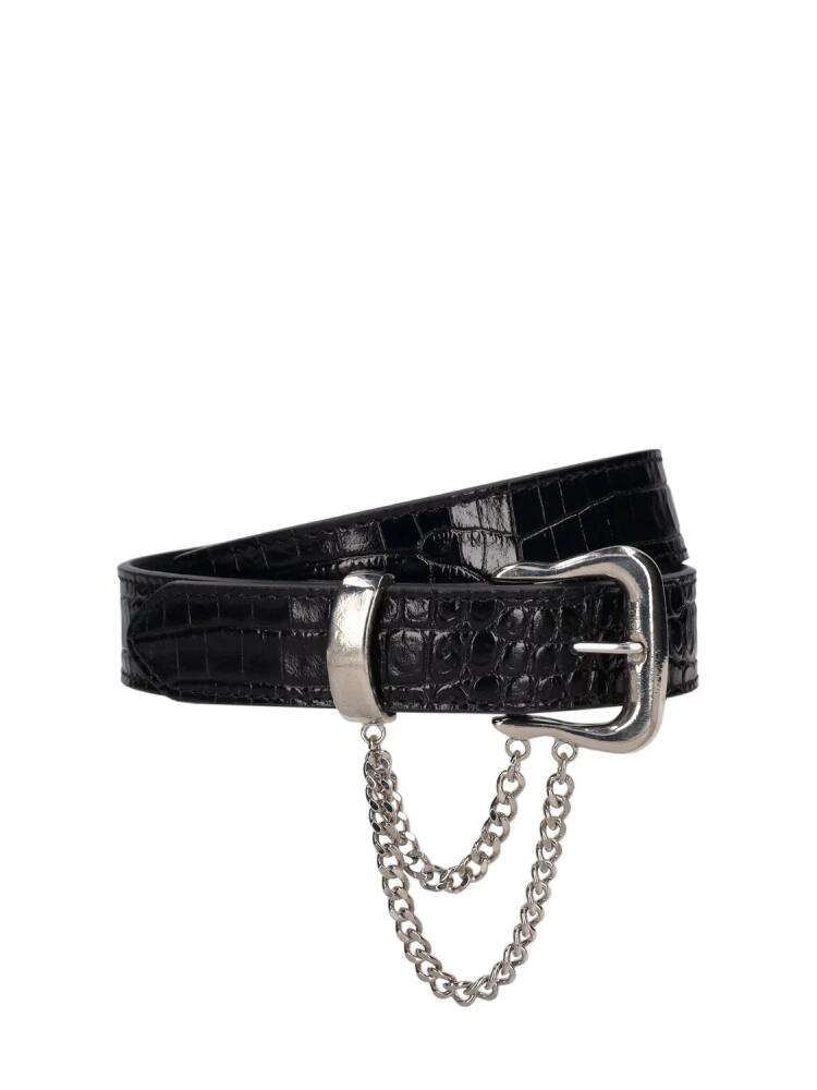 ALESSANDRA RICH Embossed Leather Belt W/ Chain Cover