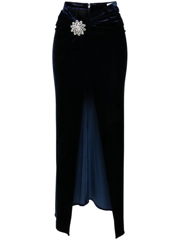 Rabanne crystal-brooch velvet midi skirt - Blue Cover