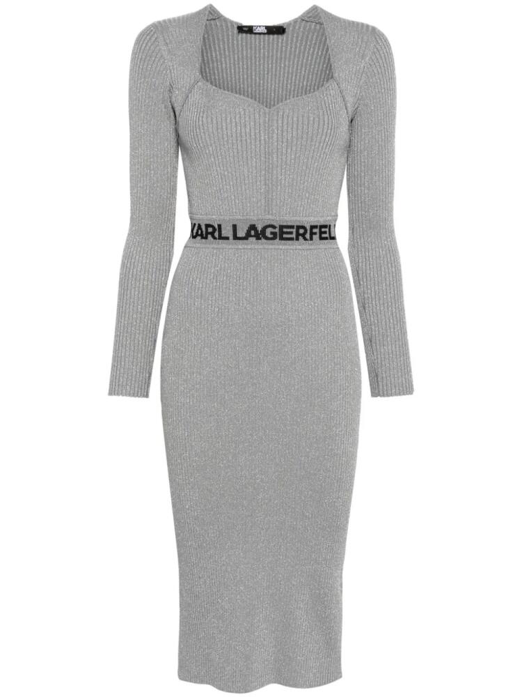 Karl Lagerfeld logo-waistband lurex midi dress - Grey Cover