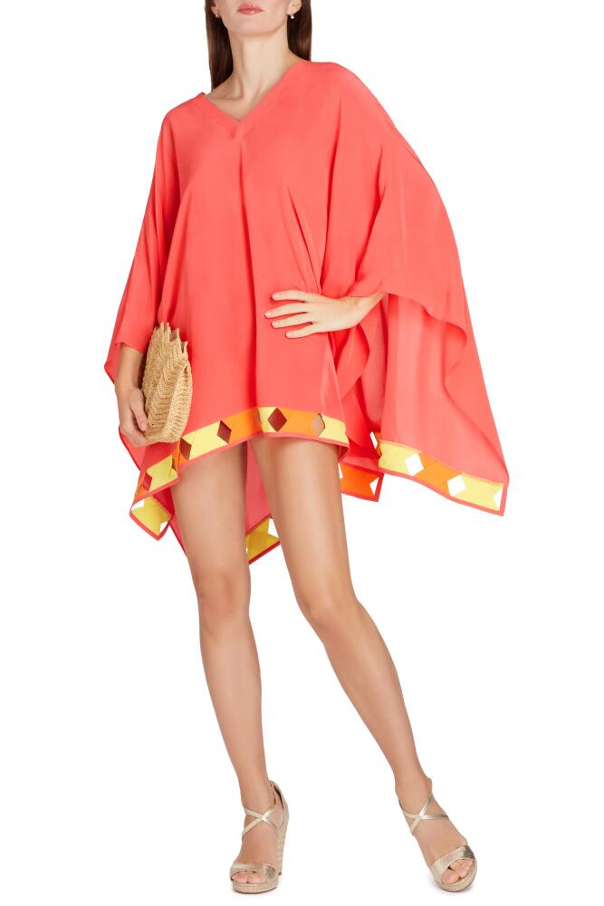 VALIMARE Bandage Hem Chiffon Cover-up Poncho in Coral Cover