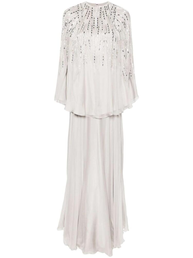 Dina Melwani crystal-embellished chiffon ensemble - Grey Cover