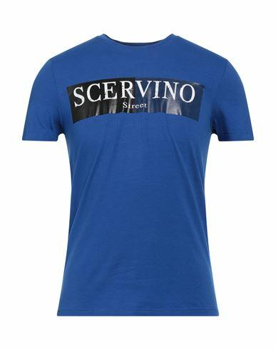 Scervino Man T-shirt Bright blue Cotton, Elastane Cover