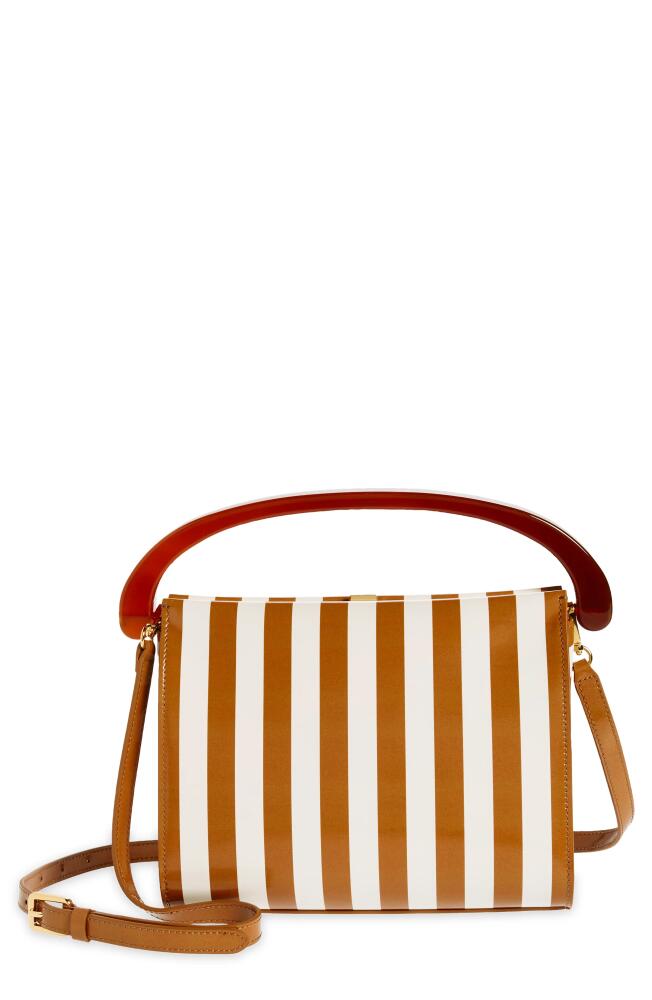 Dries Van Noten Boxed Stripe Leather Top Handle Bag in Tan Cover