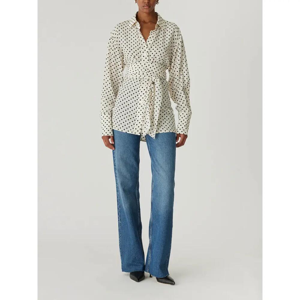 Rebecca Taylor Polka Dot Silky Wrap Shirt in Snow Combo Cover