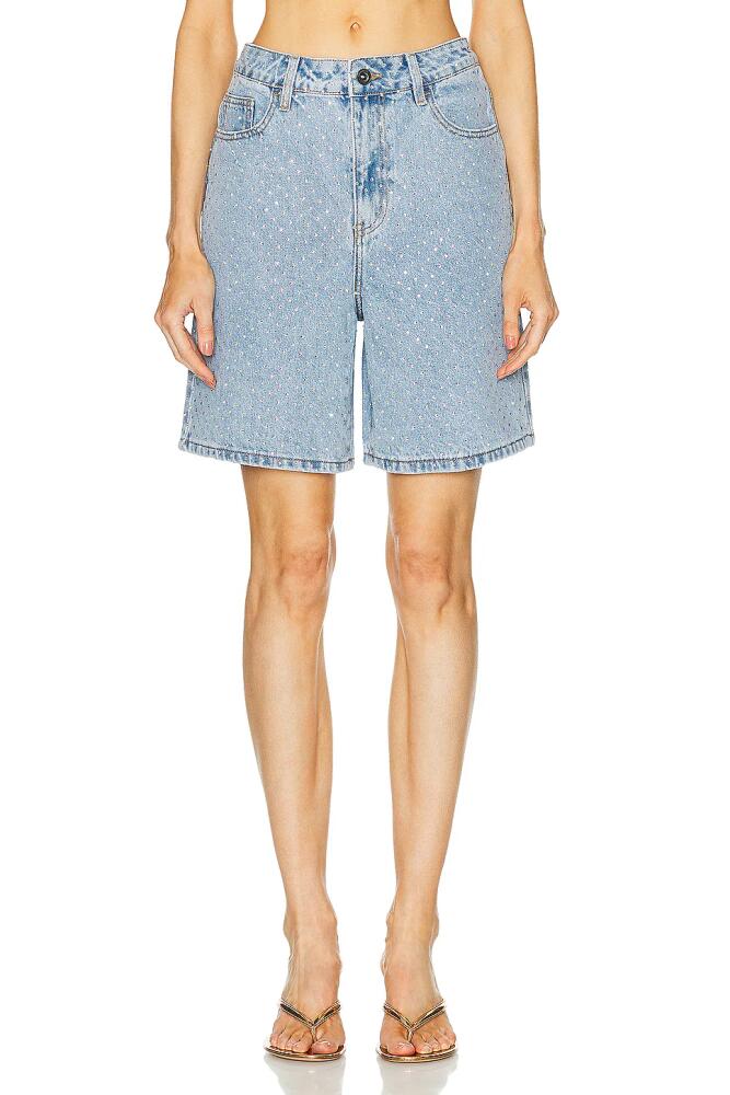 self-portrait Rhinestone Denim Shorts in Blue Cover