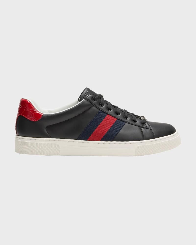 Gucci Men's Ace Leather Web Low-Top Sneakers Cover