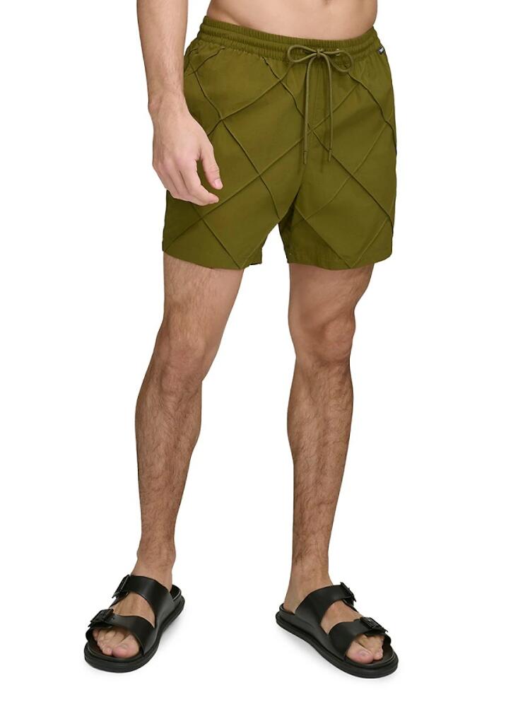 DKNY Men's Standard Fit Diamond Pintuck Volley Shorts - Dark Olive Cover