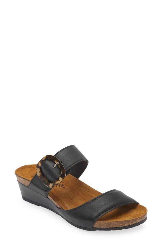 Naot Kingdom Wedge Slide Sandal in Jet Black Leather Cover