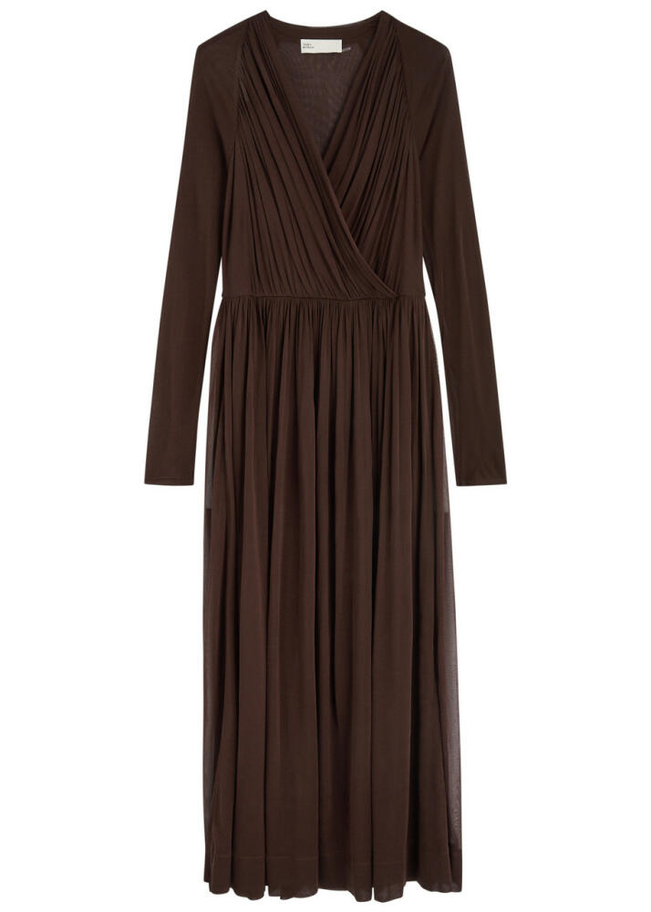 Tory Burch Gathered Mesh Midi Dress - Dark Brown Cover