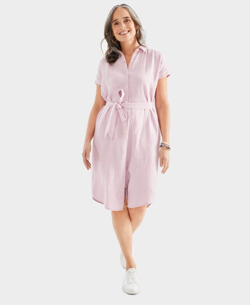 Style & Co Women's Cotton Gauze Short-Sleeve Shirt Dress, Created for Macy's - Lilac Cover