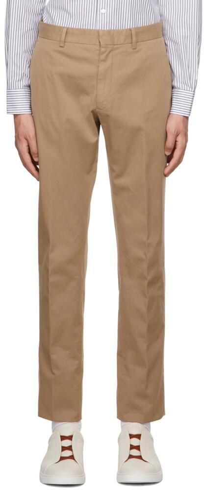 ZEGNA Tan Flat Front Trousers Cover