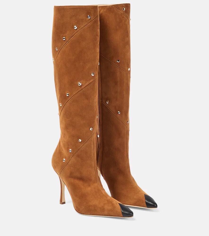 Alessandra Rich Embellished suede knee-high boots Cover