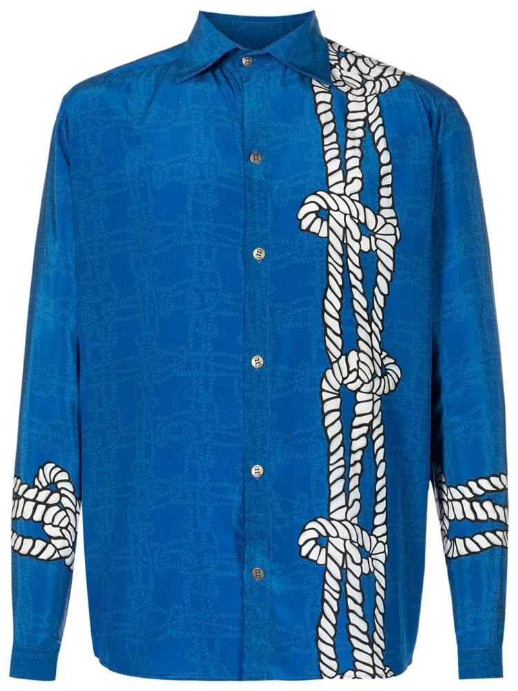 Amir Slama knot-print silk-satin shirt - Blue Cover